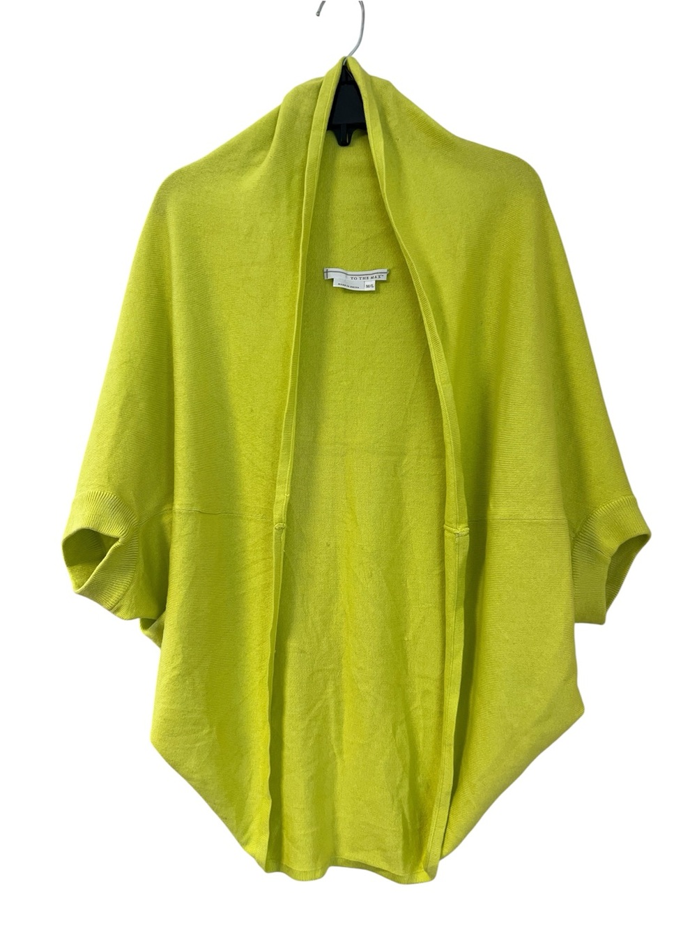 To The Max Vtg Y2K Silk Cashmere Knit Open Cardigan Women M/L Chartreuse Batwing